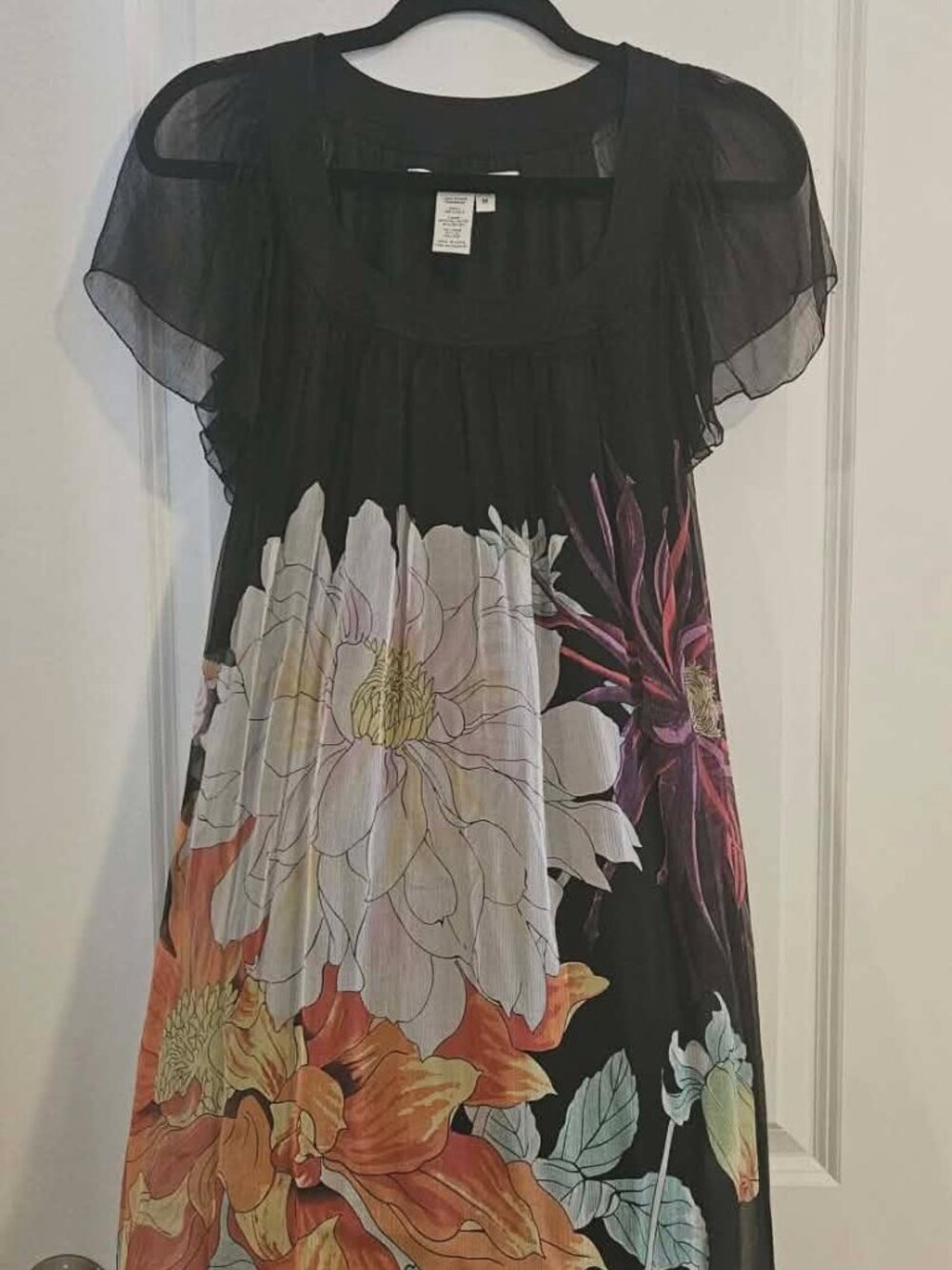 Max Studio 100% Silk Floral Dress Flutter Sleeve Lined Medium